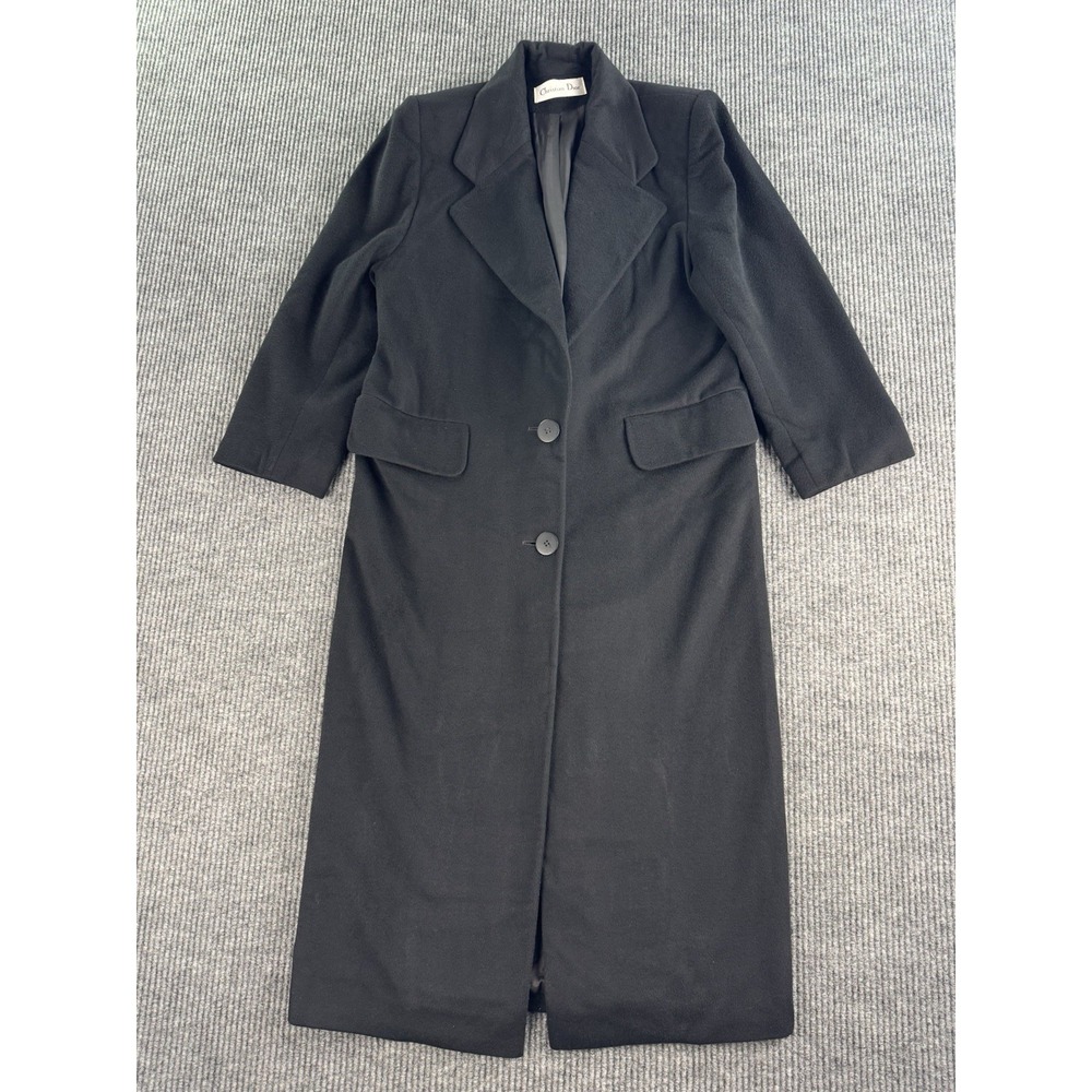 Vintage Christian Dior Pea Coat Women 6 Black Pure Cashmere Designer Luxury USA